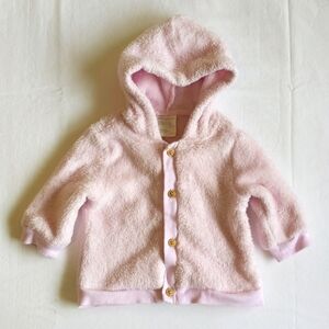 first impressions fluffy pastel pink fleece hoodie cardigan sweater 3-6 months